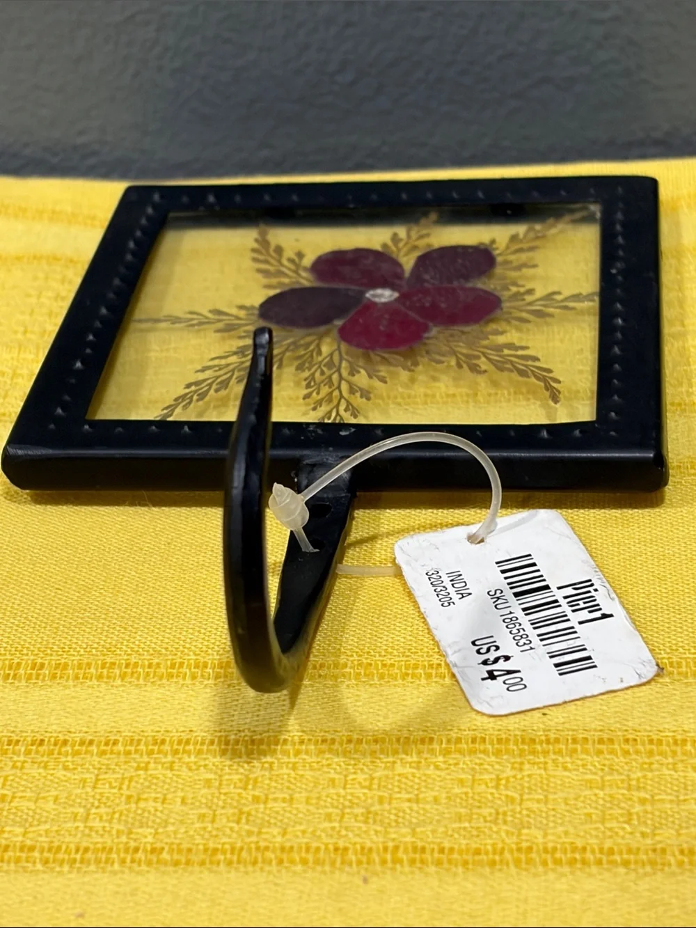 Pier 1 Deadstock Black Wall Hook with Deep Red Floral Inset
